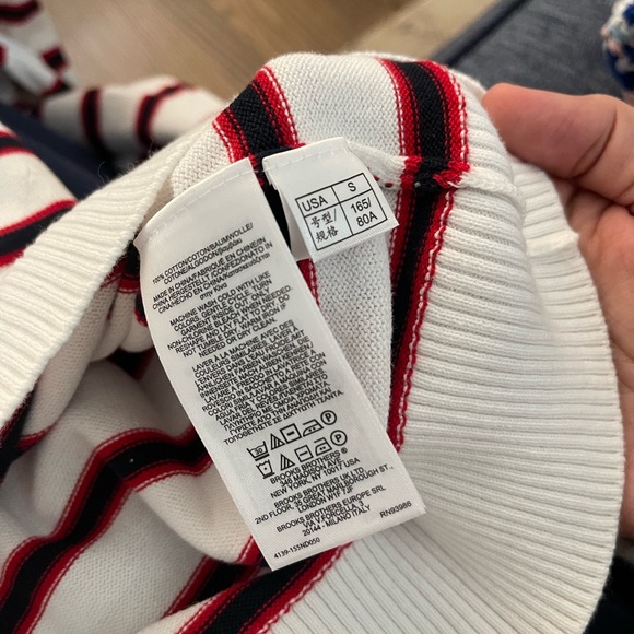 NWT Brooks Brothers Red Fleece Striped White, Red and navy Women's sweater - Picture 8 of 9